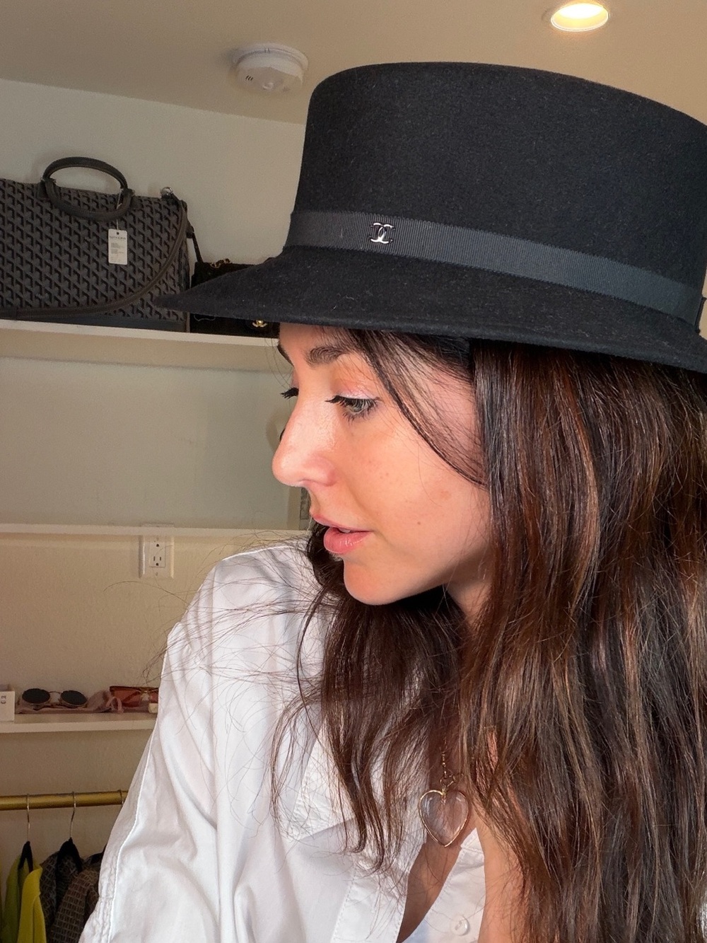 CHANEL Black Brimmed Hat with CC Ribbon